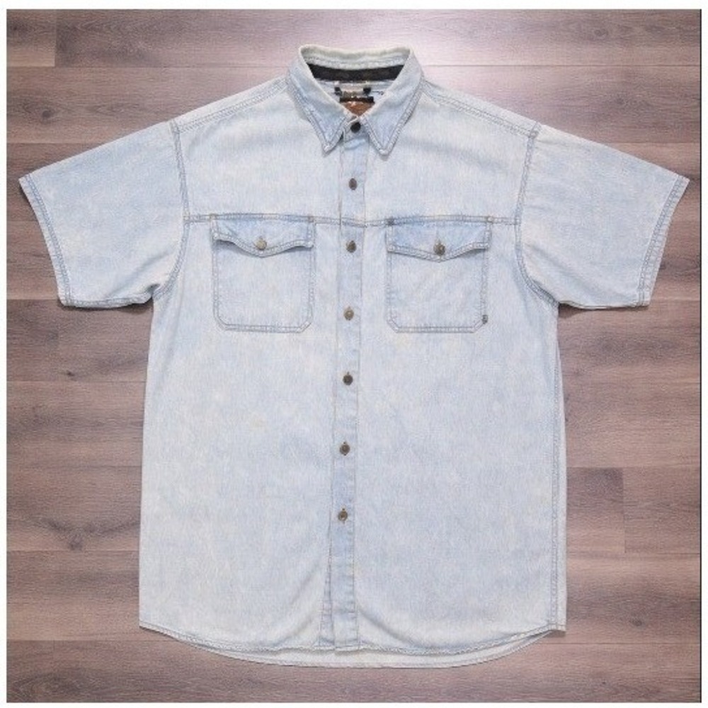 Harley Davidson Y2K Denim Shirt Men's XL Light Wash Metal Harley Button Down
